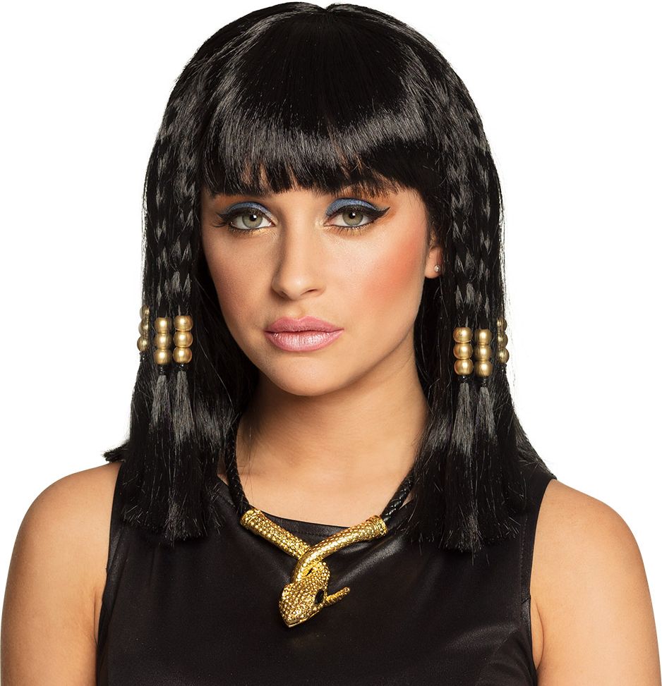 Cleopatra pruik met kralen zwart