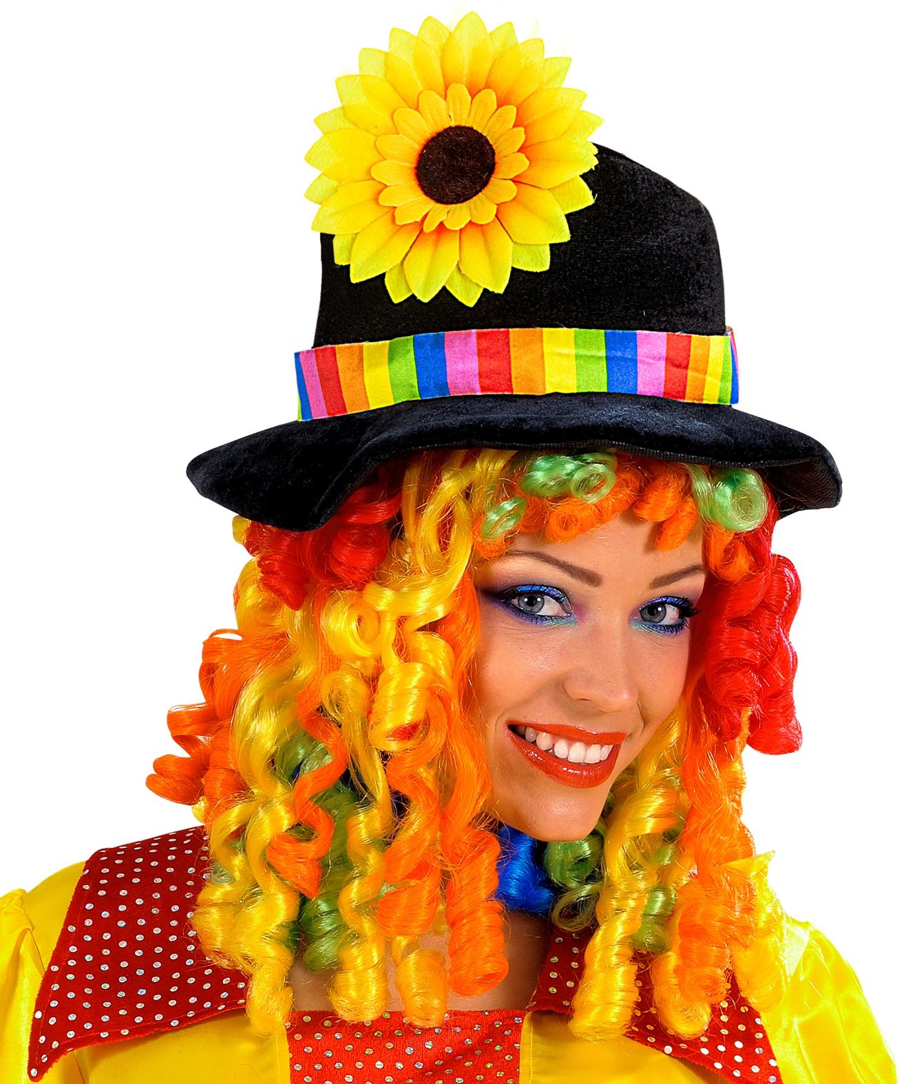 Clownshoed met Pruik en Zonnebloem