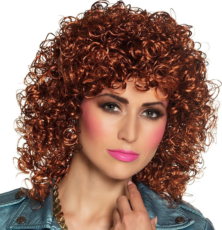 Club 80's Krullen Pruik Bruin