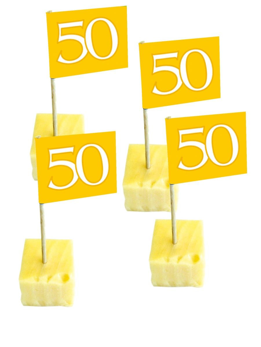 Cocktail prikkers vlag 50 jaar goud 50 stuks