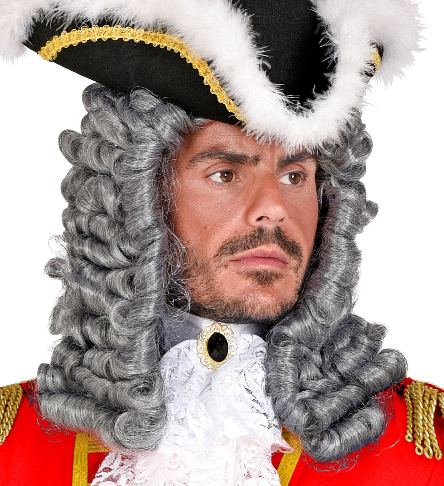 Commadant Rechter Pruik Grijs Heren Carnaval