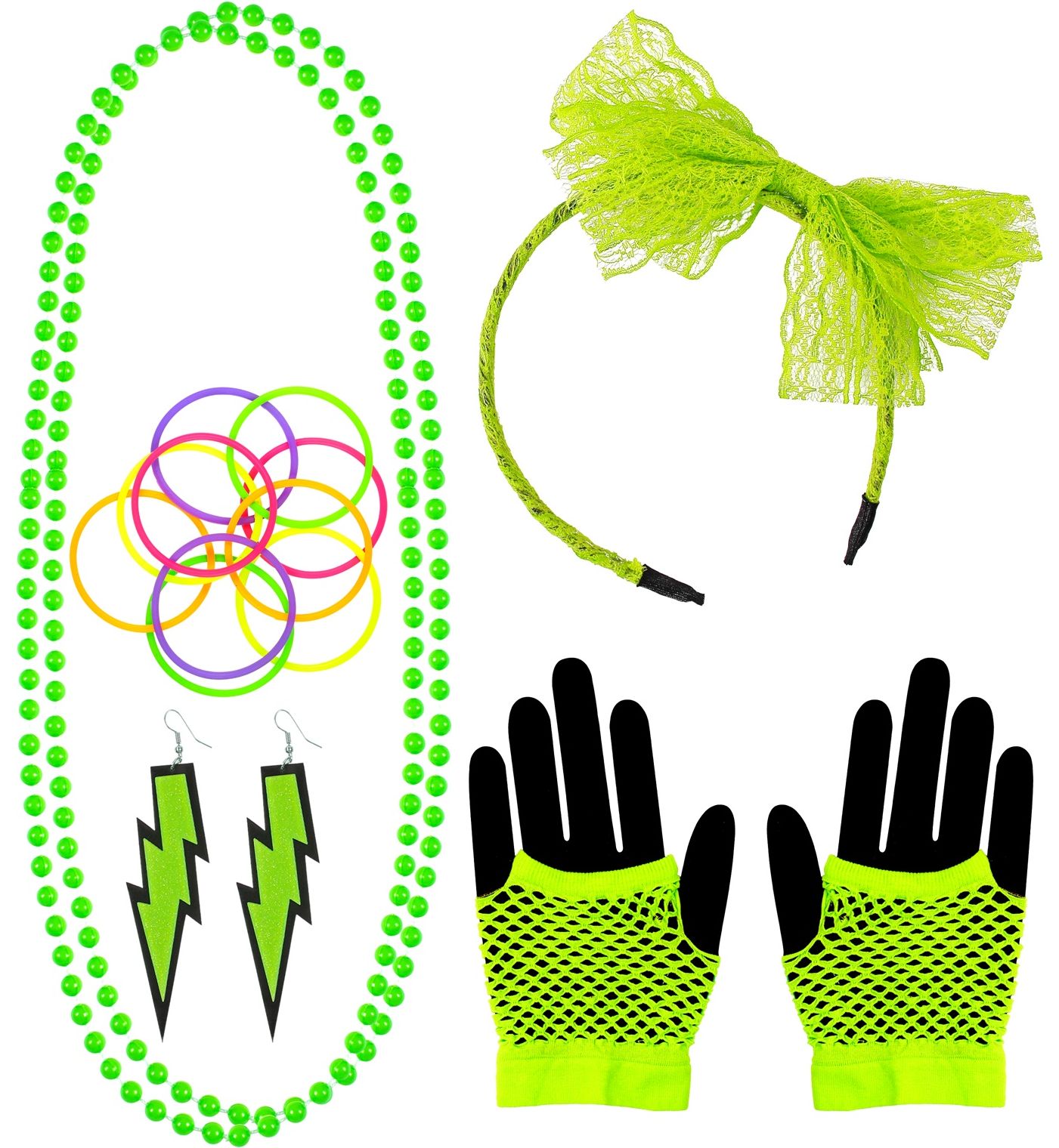Complete Neon 80's Accessoire set Groen