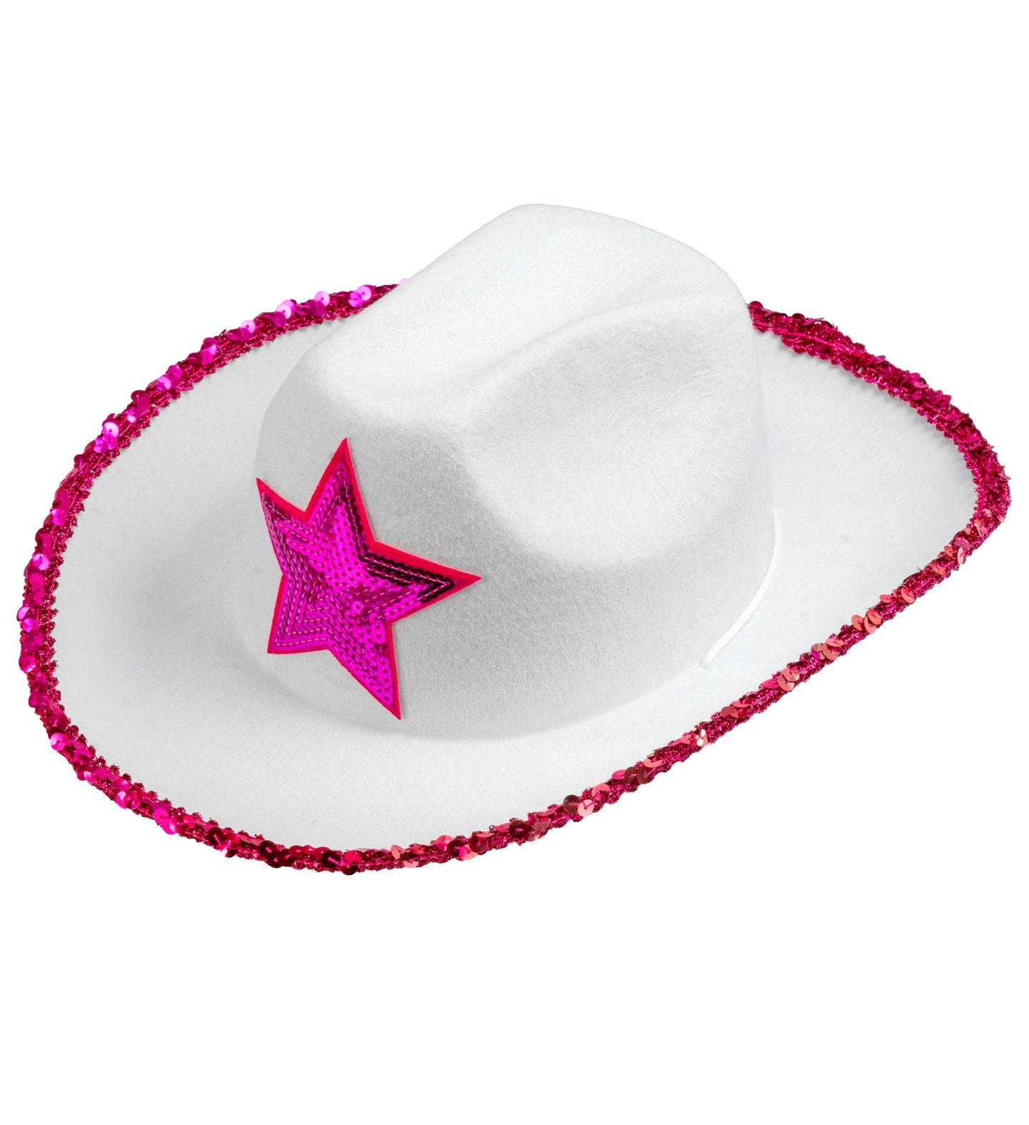 Cowgirl Feesthoed Wit met Roze Ster