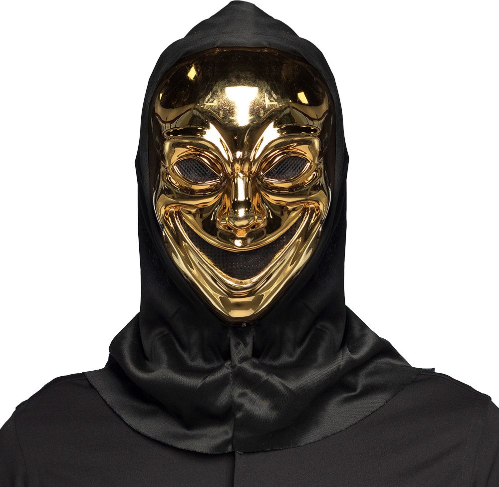 Crazy Killer Gouden Gezichtsmasker met Kap Halloween