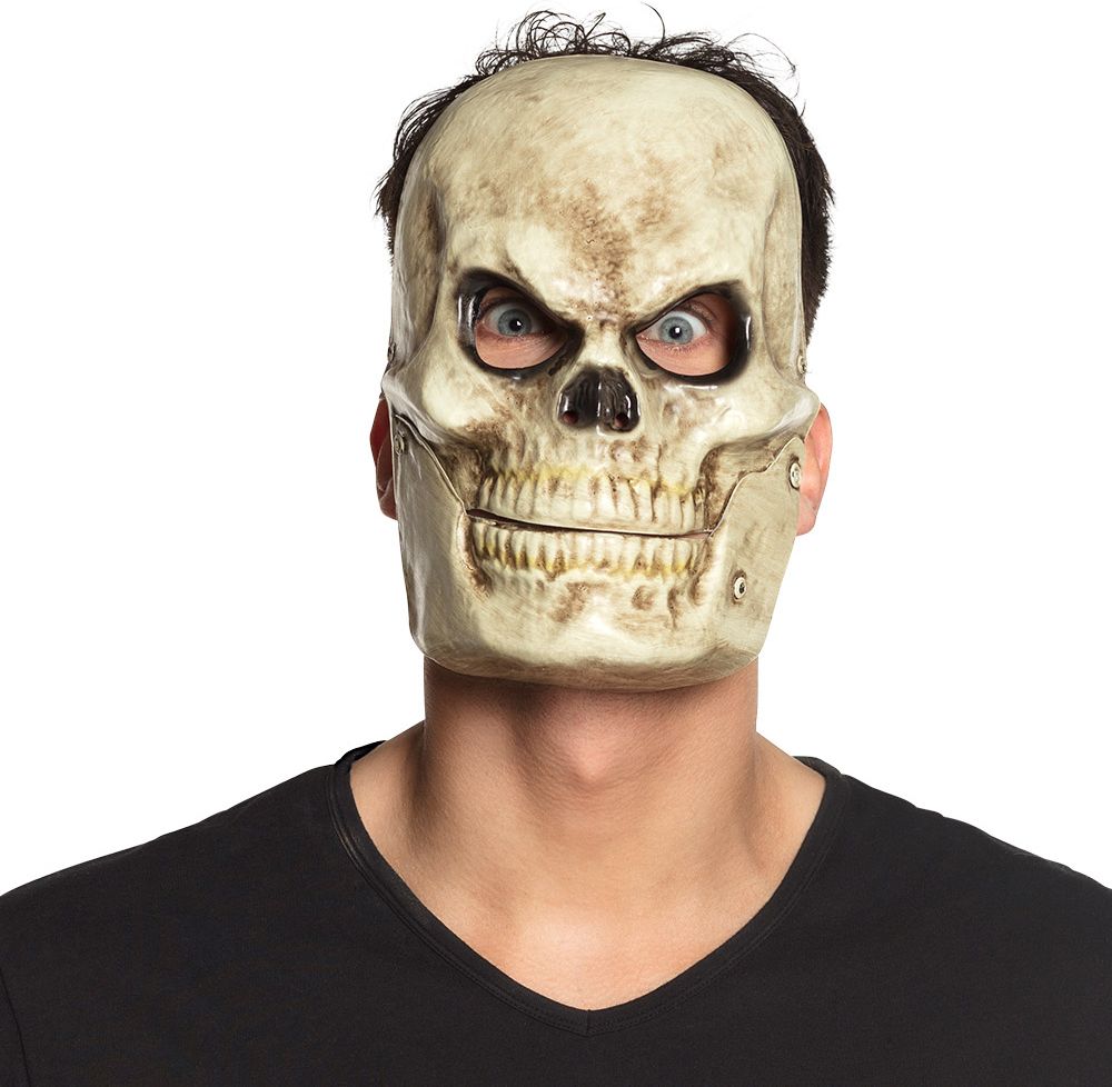 Creepy doodskop gezichtsmasker met beweegbare kaak