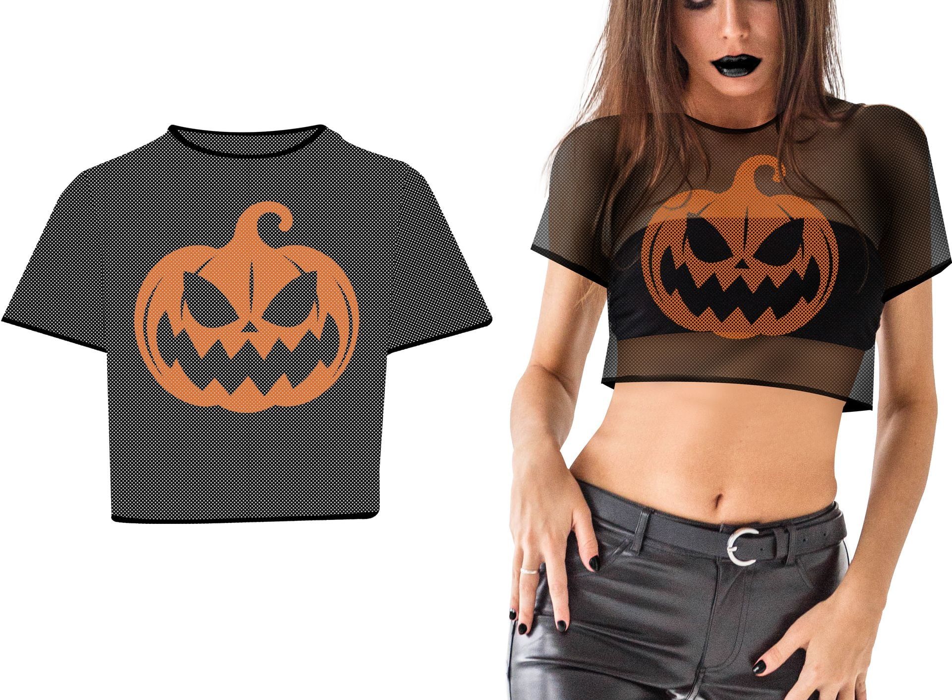 Crop Top Net Shirt Pompoen Halloween