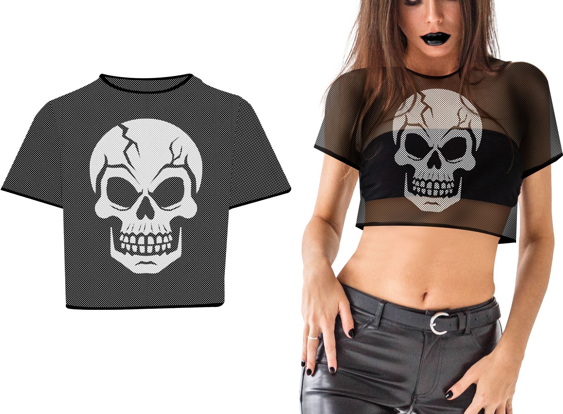 Crop Top Net Shirt Skelet Halloween