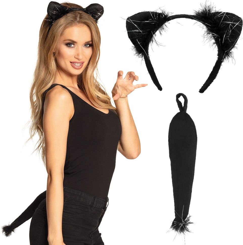 Dames zwarte katten oren met staart