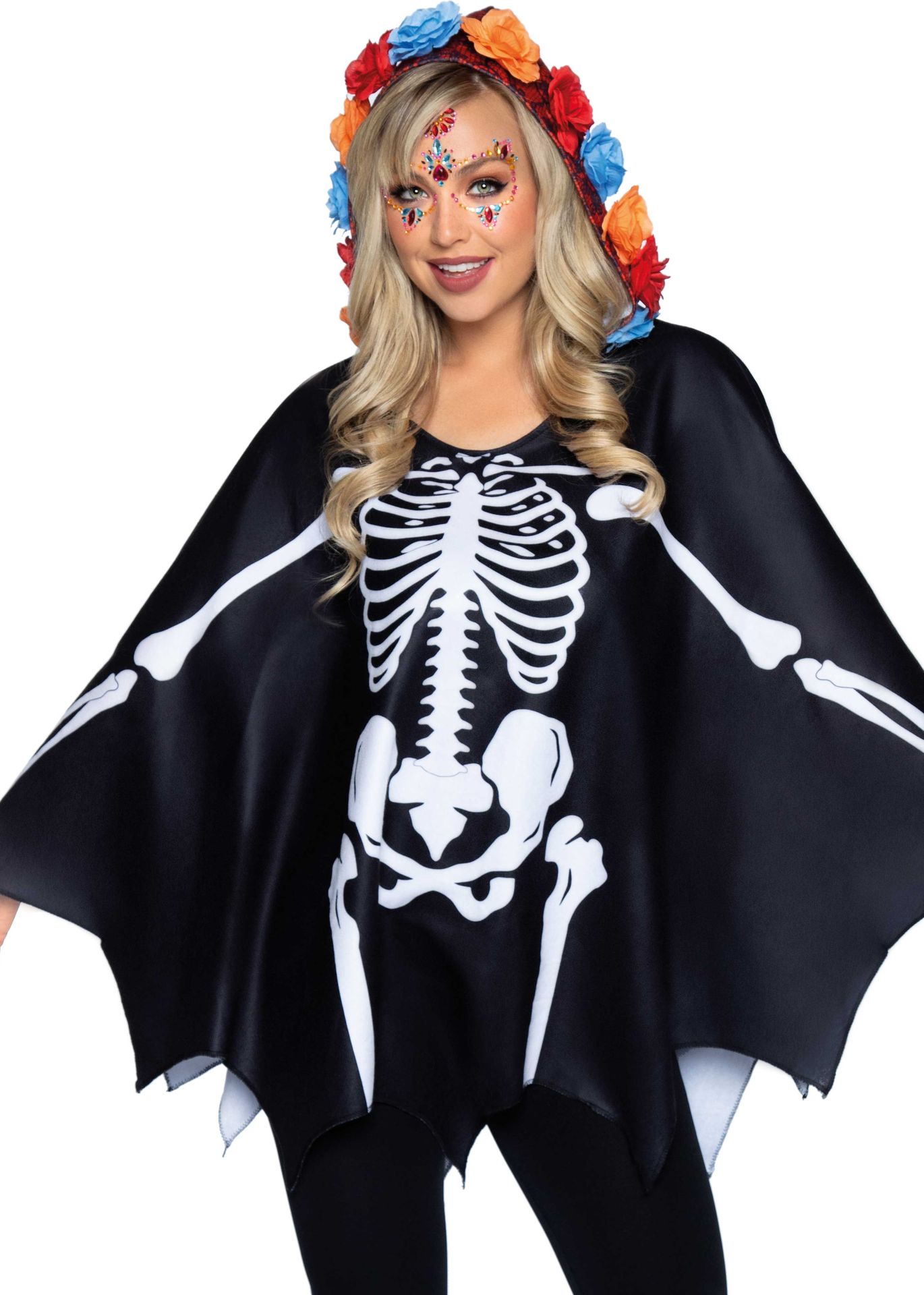 Day of the dead poncho met capuchon