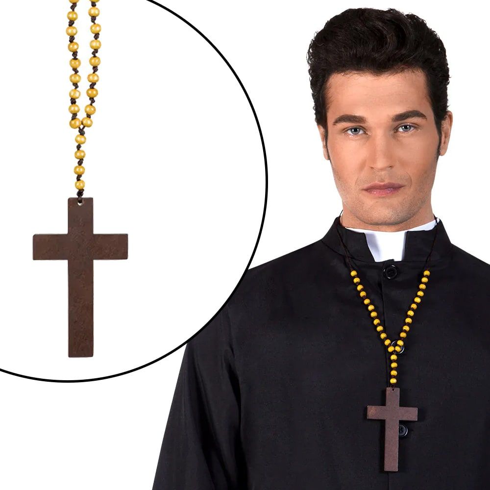 Deluxe Houten Priester Kruis met Kralen