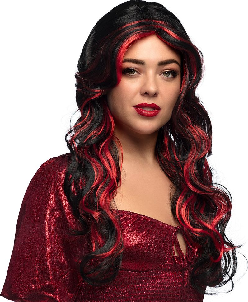 Devilicious Lange Pruik Rood Zwart