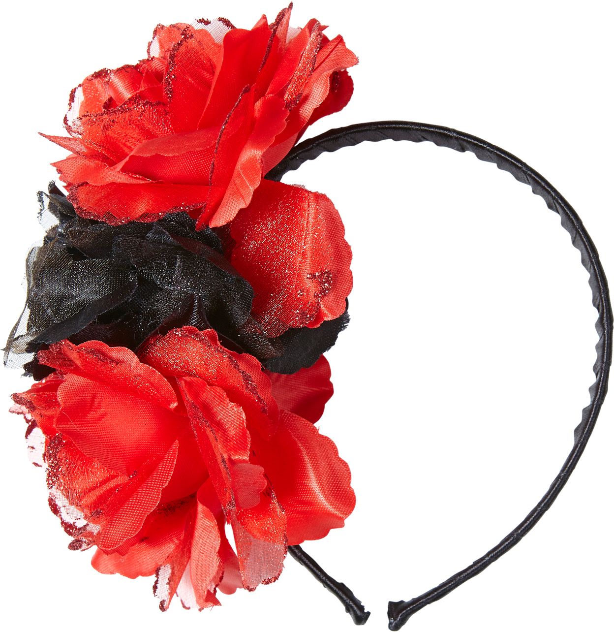 Dia De Los Muertos Hoofdband met Rood-Zwarte Rozen
