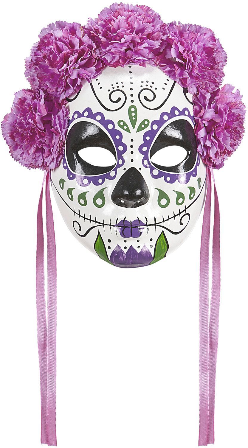 Dia De Los Muertos Masker met Paarse Rozen