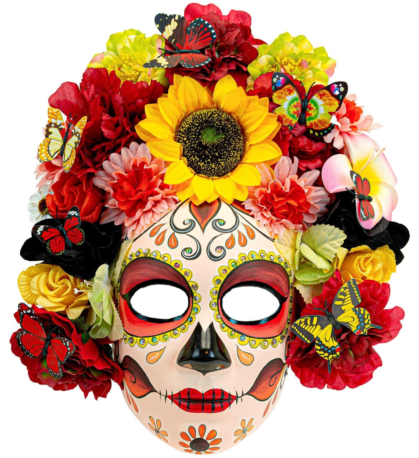 Dia De Los Muertos Masker Roze met Kleurrijke Bloemen