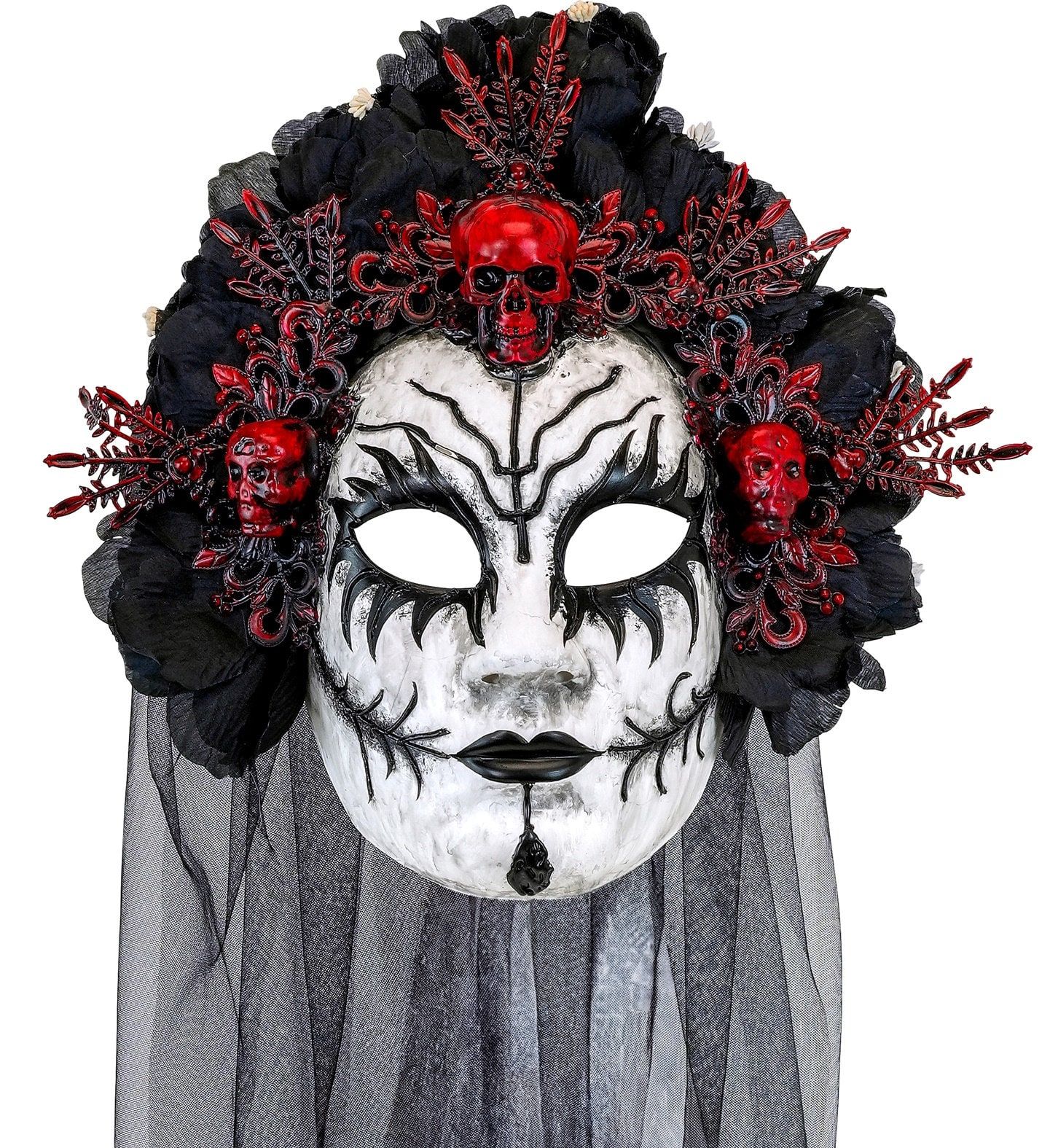 Dia De Los Muertos Masker Wit Zwart met Bloemen