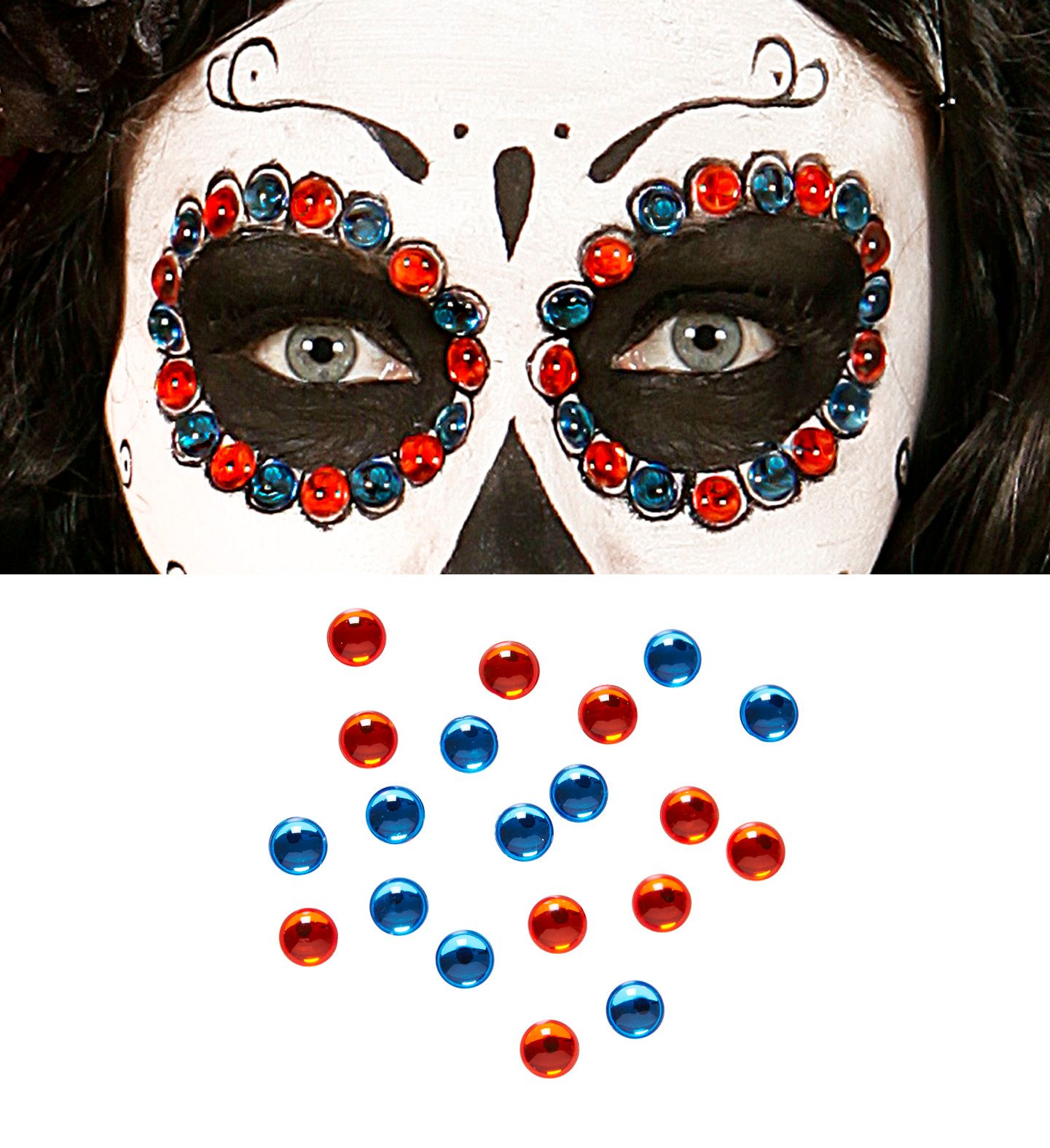 Dia De Los Muertos Rode en Blauwe Edelstenen set 40 Stuks