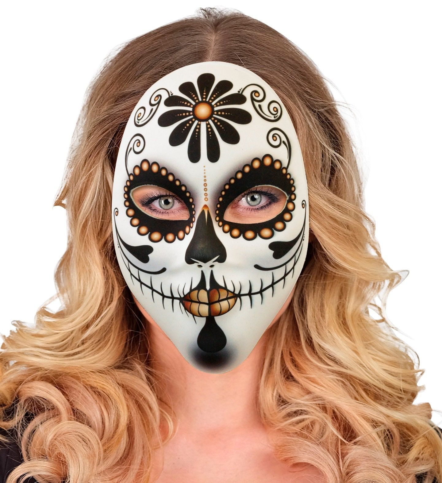 Dia De Los Muertos Skelet Masker Wit met Bloem