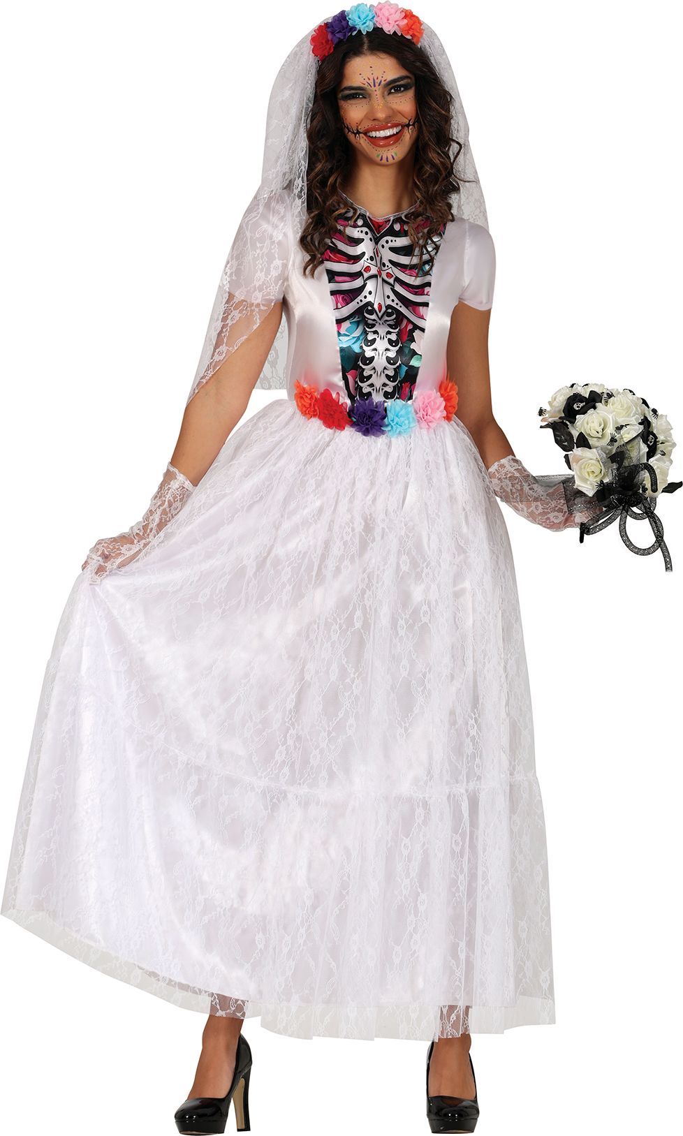 Dia De Los Muertos Witte Bruid Jurk Volwassenen