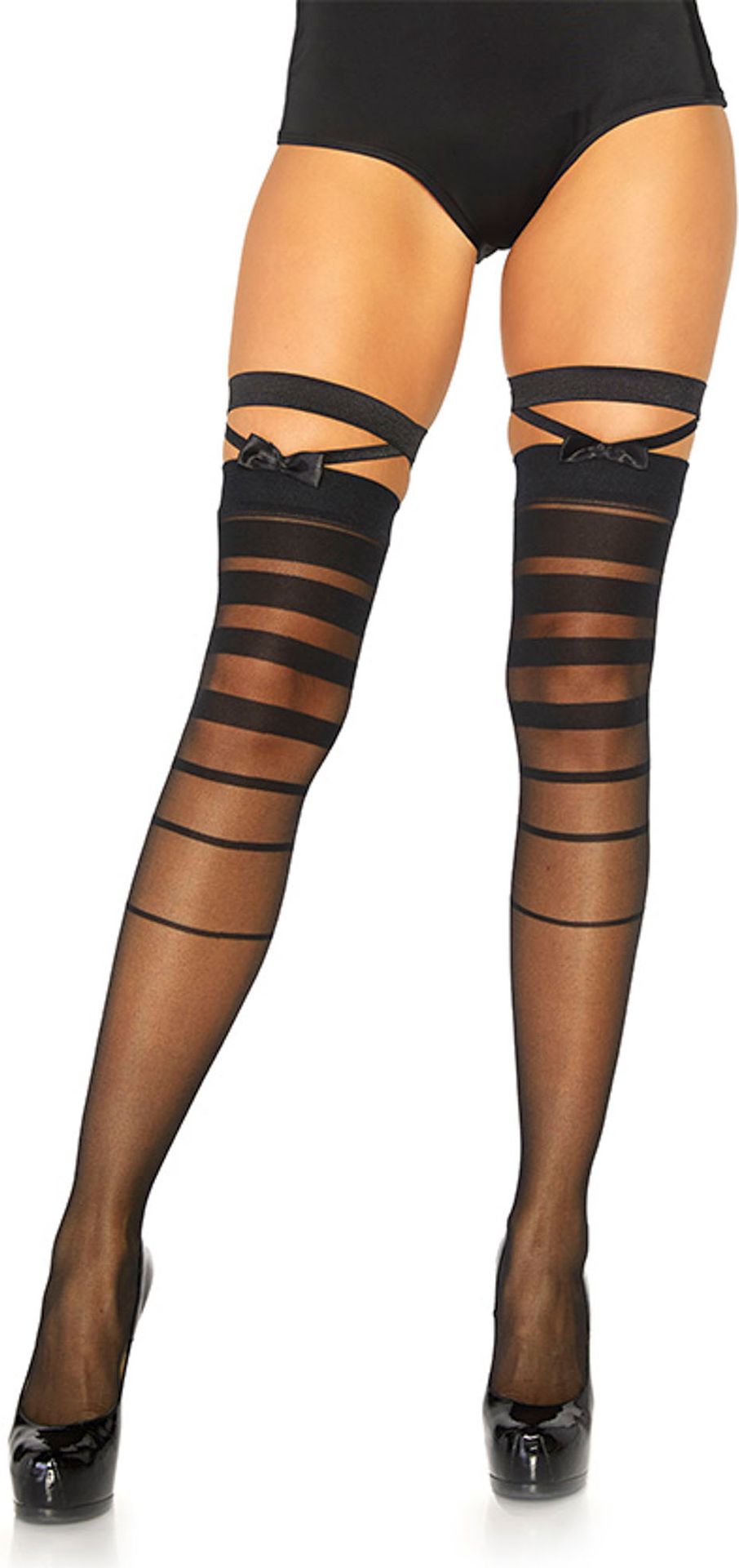 Donker Gestreepte Hoge Kousen met Strik