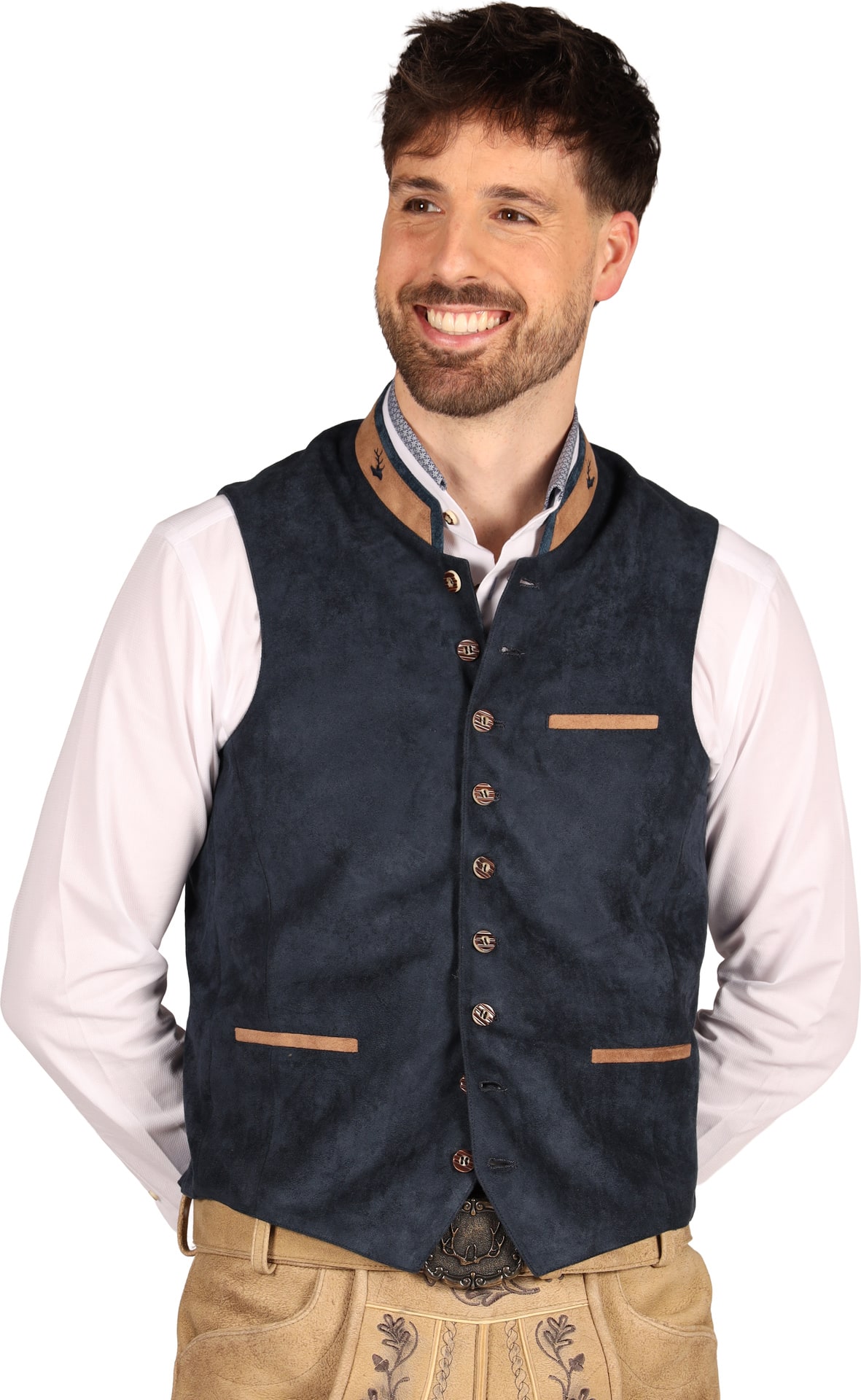 Donkerblauw Tiroler Vest Suède Heren Oktoberfest
