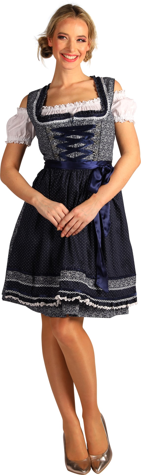 Donkerblauw Witte Oktoberfest Dirndl met Schort Dames