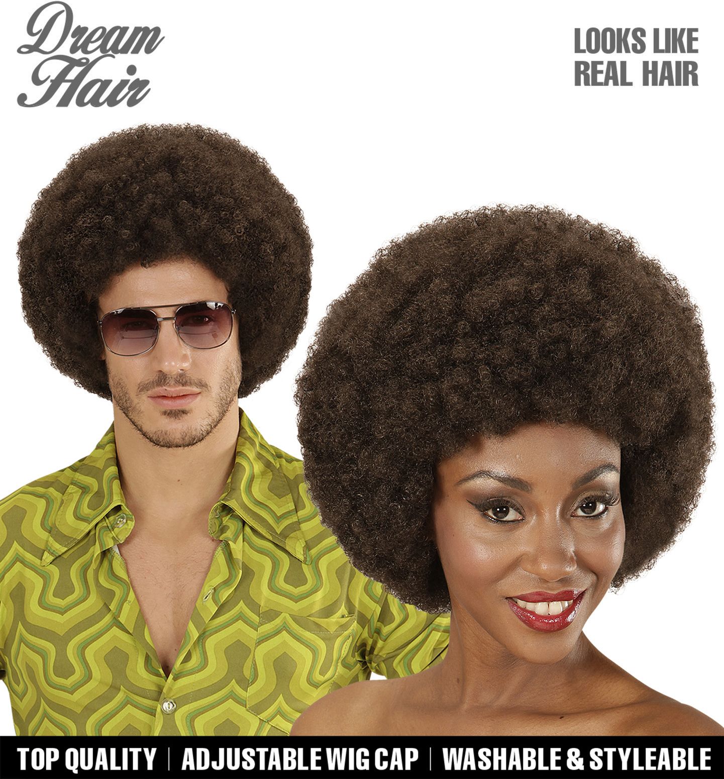 Donkerbruine Afro Pruik