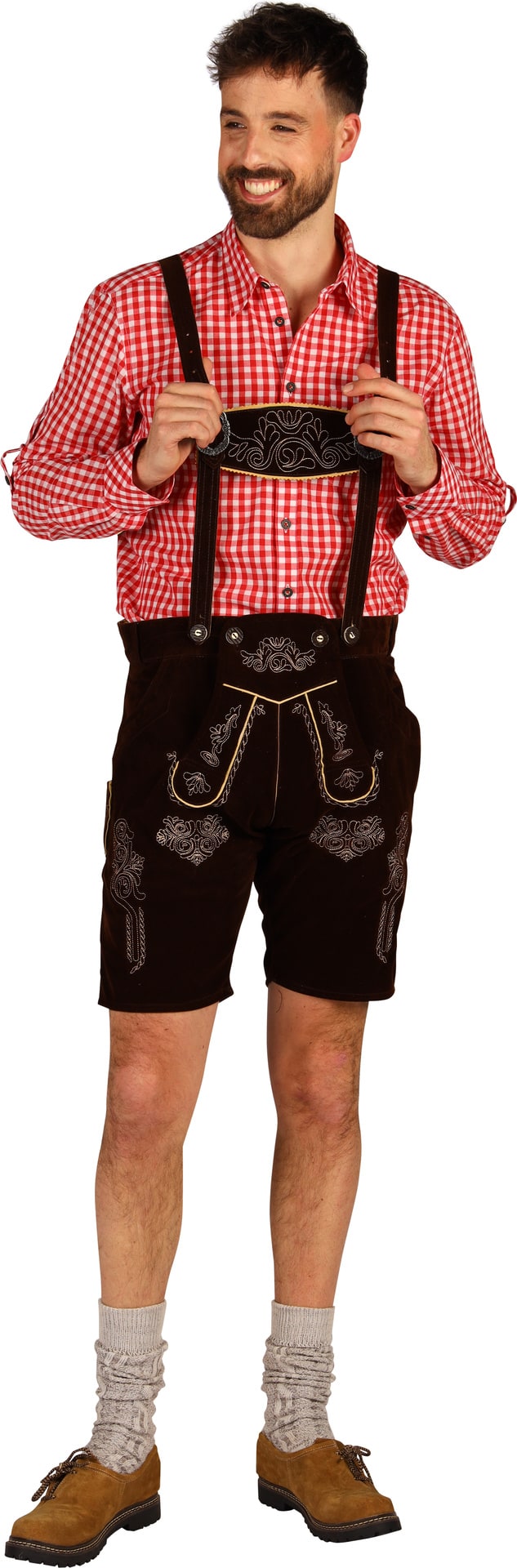 Donkerbruine Lederhose met Bretels Heren Oktoberfest