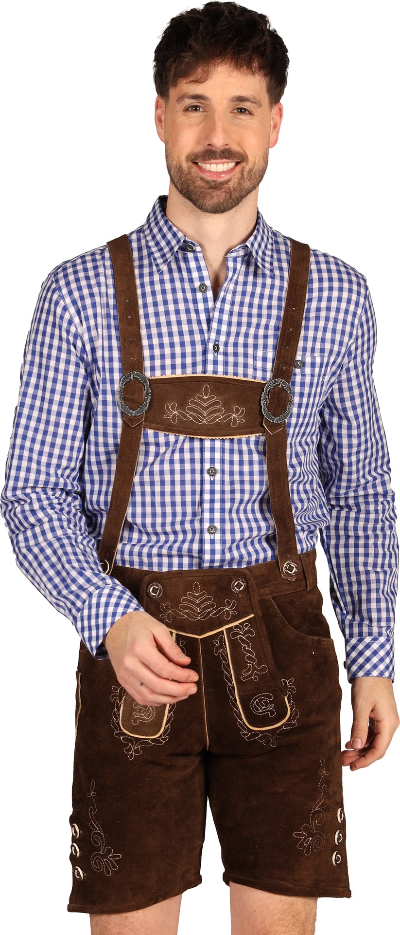 Donkerbruine Leren Lederhose met Bretels Heren Oktoberfest