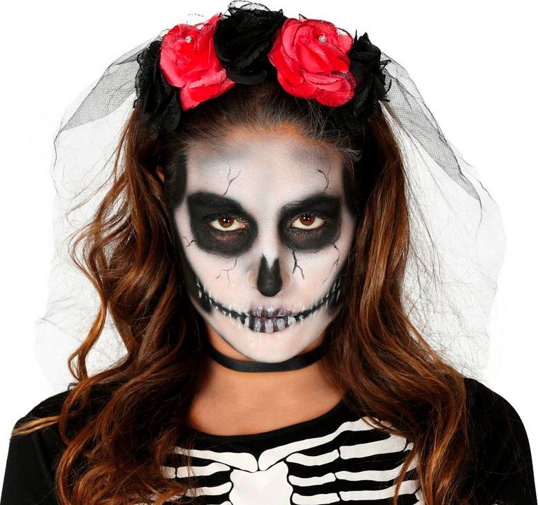 Donkere Bloemen Haarband met Sluier