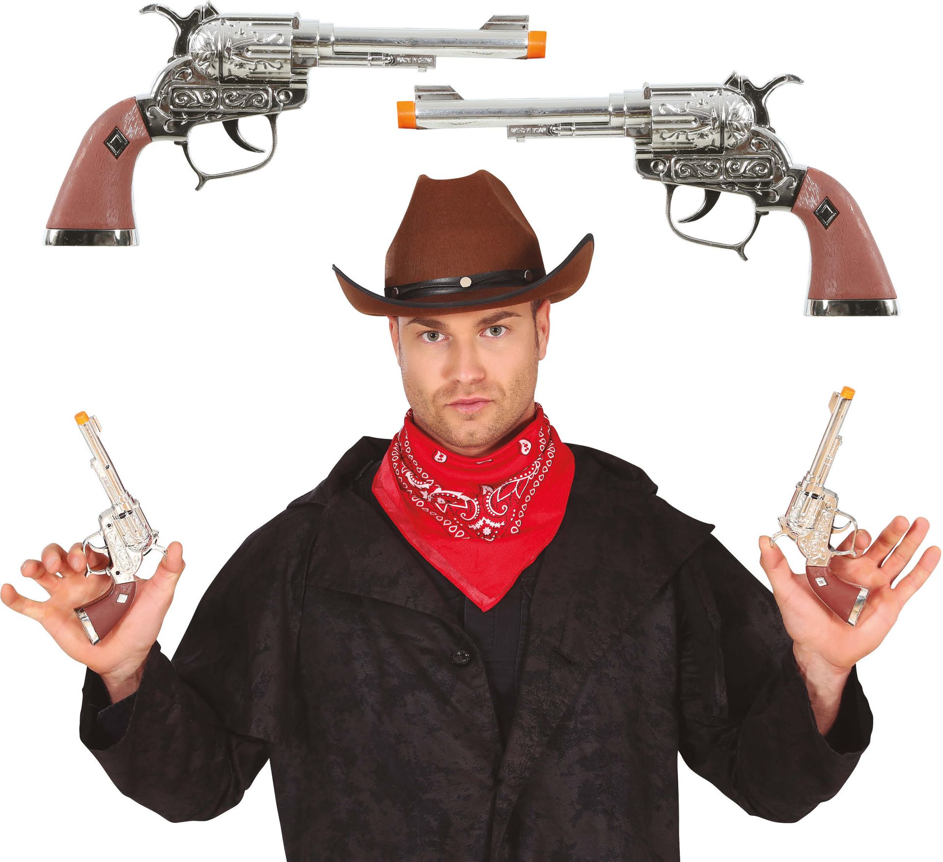 Dubbele Zilveren Cowboy Revolvers 25cm