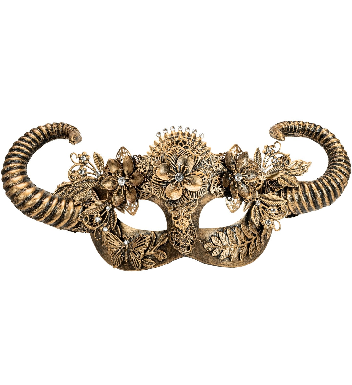 Duivel Oogmasker Goud met Bloemen