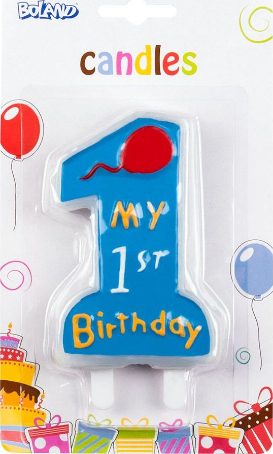 Eerste Verjaardag Cijfer Kaarsje Blauw