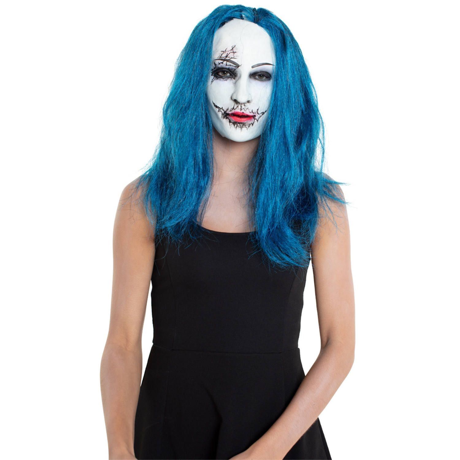 Enge vrouw met blauw haar masker latex