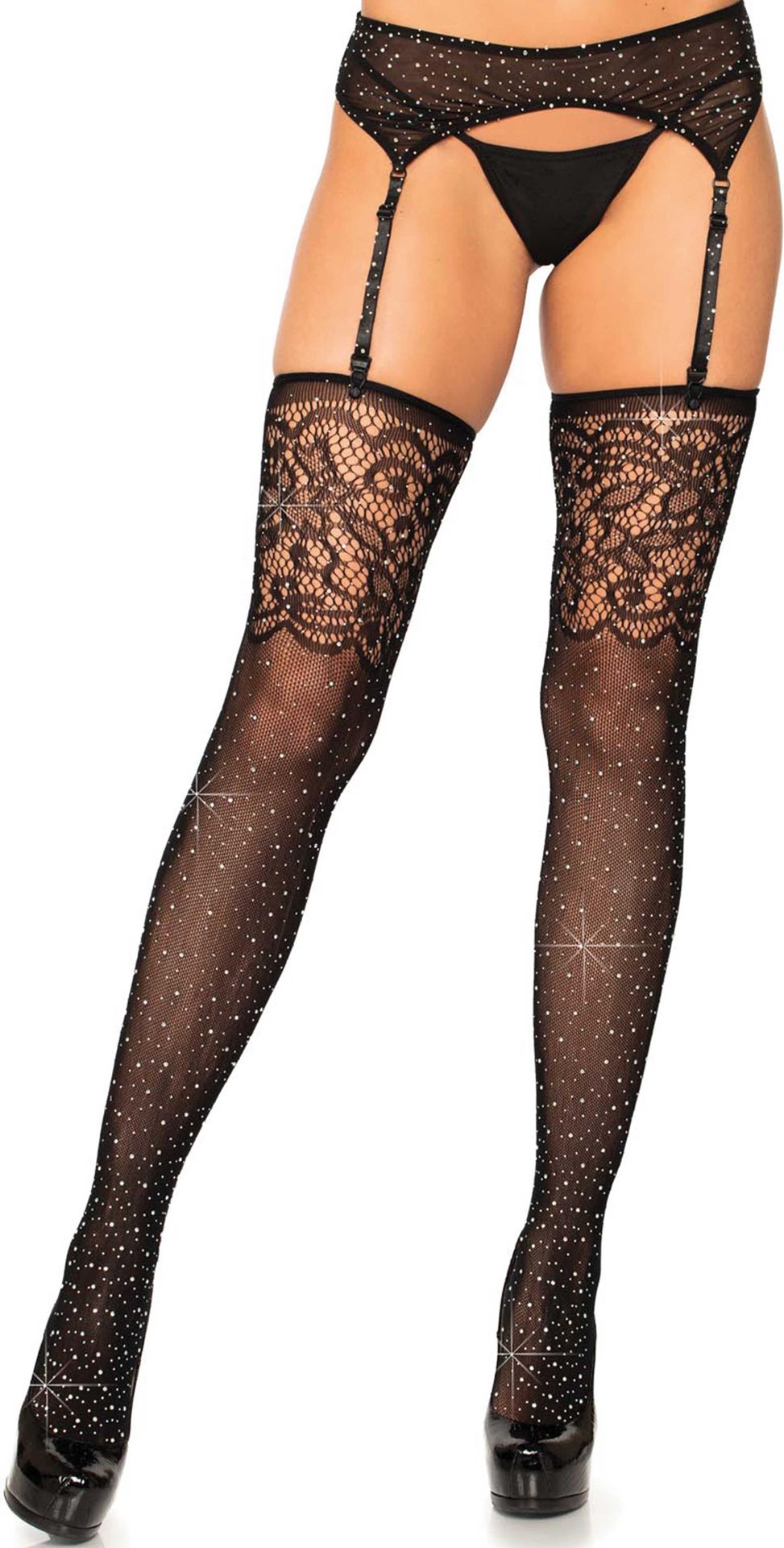 Fijnmazige Glitter Visnet Panty met Kant Effect