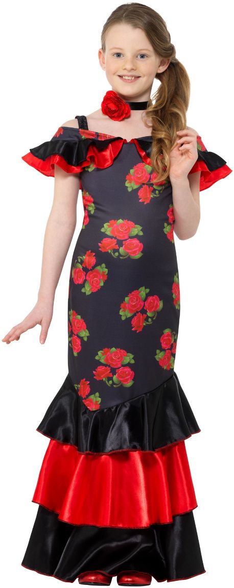 Flamenco Meisjes Kostuum Zwart Rood