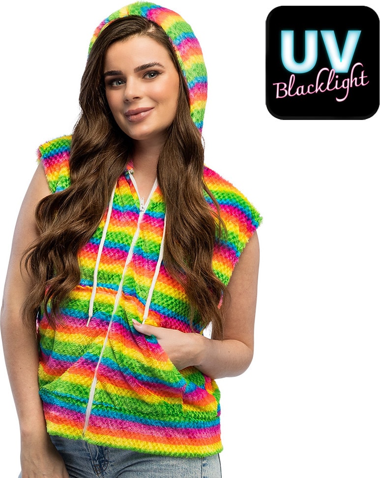 Fluffy Bodywarmer Regenboog Dames Festival