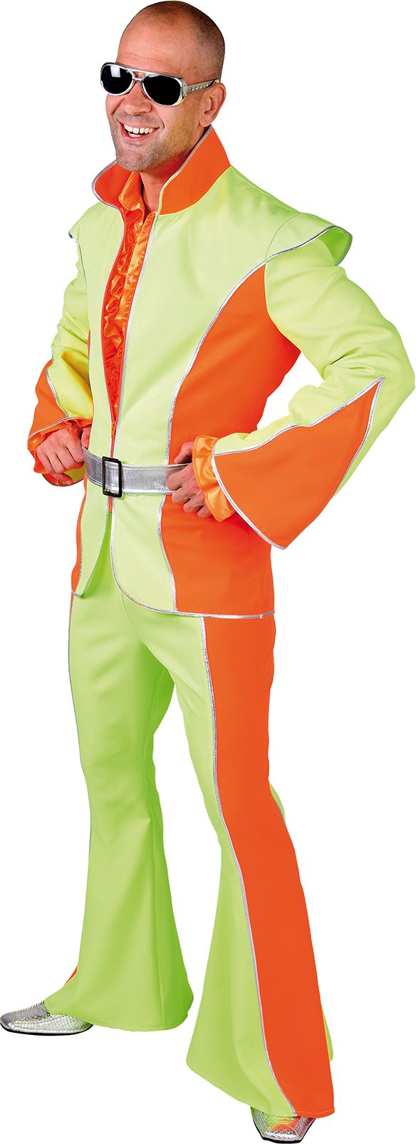 Fluor Oranje Groene Disco Outfit Man