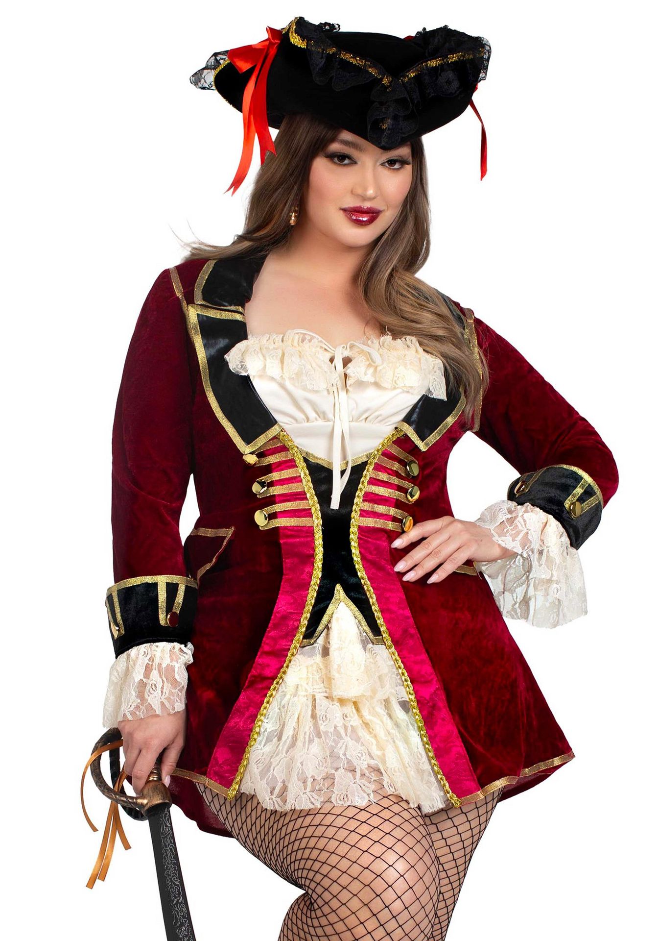 Fluwelen Rode Piraat Jill Jurkje Plus Size