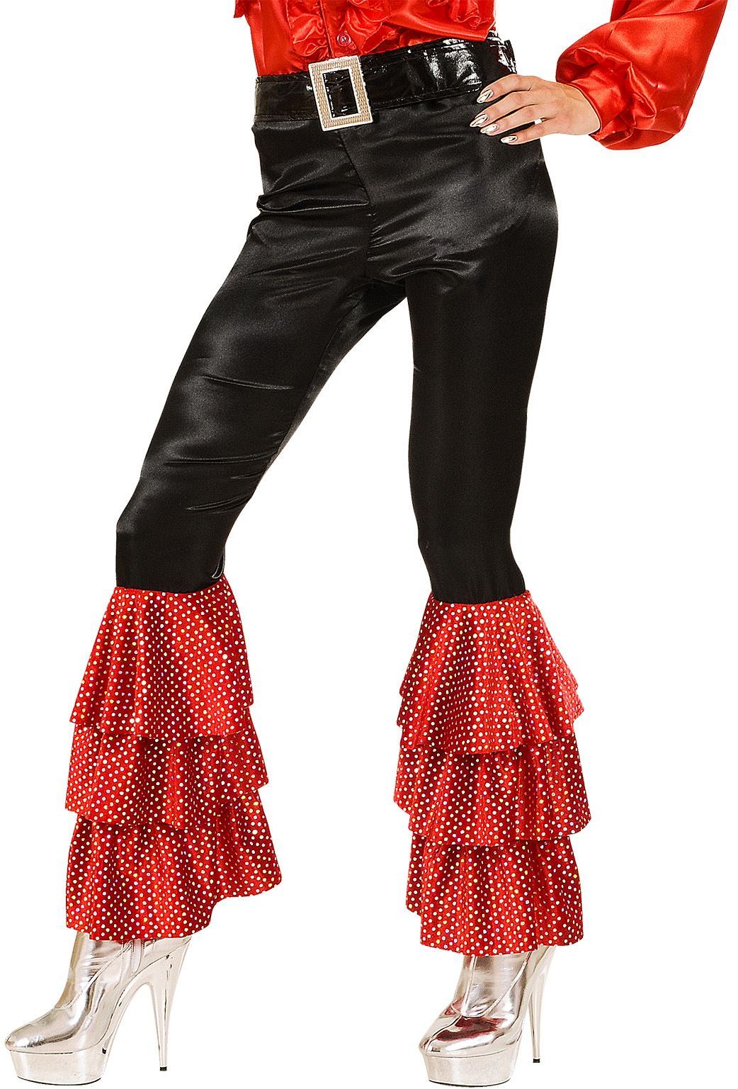 Fluwelen zwarte broek met 2 kleuren | Carnavalskleding.nl