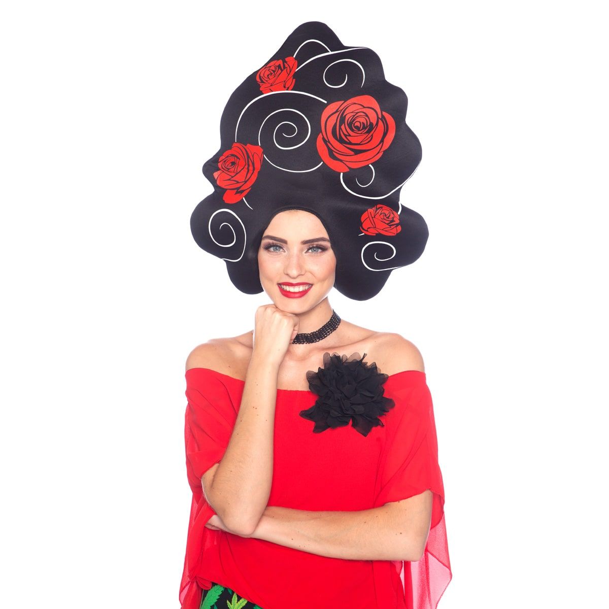 Foam Pruik met Rozen Zwart