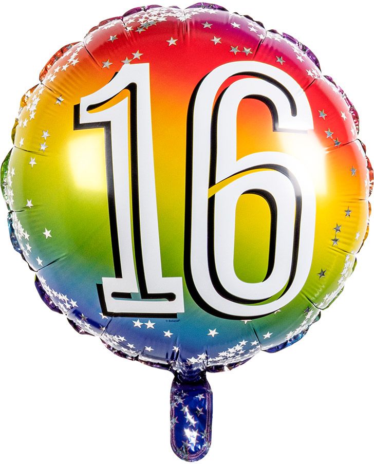 Folieballon cijfer 16 regenboog
