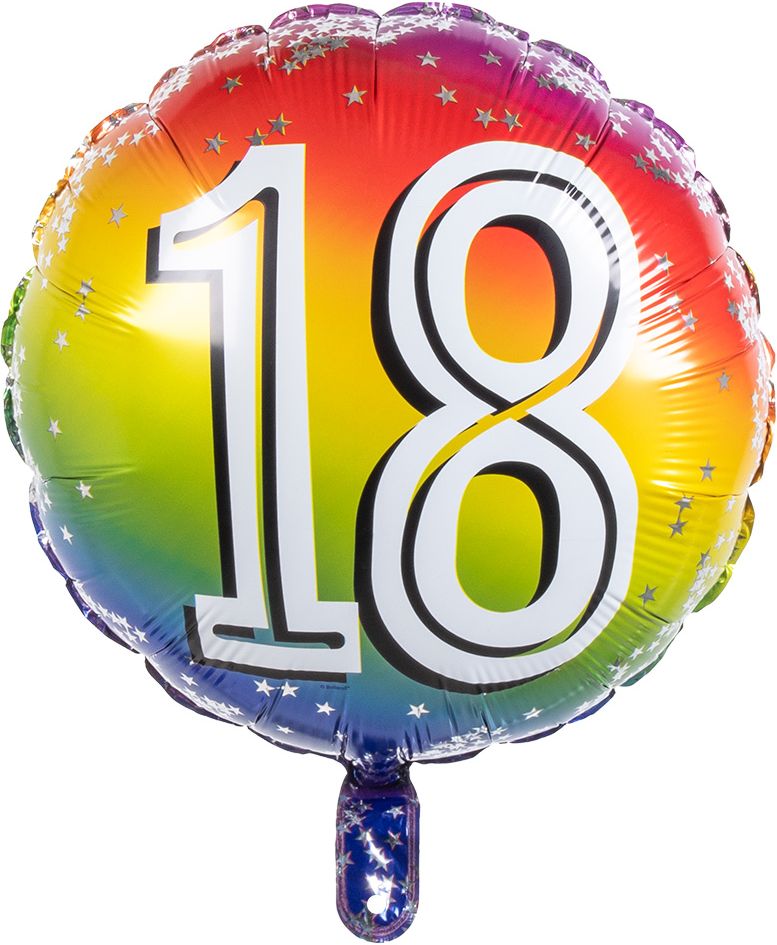 Folieballon cijfer 18 regenboog