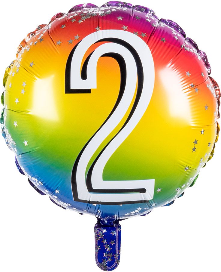 Folieballon cijfer 2 regenboog