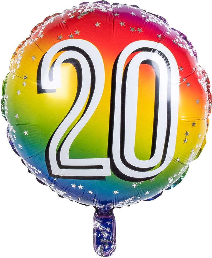 Folieballon cijfer 20 regenboog