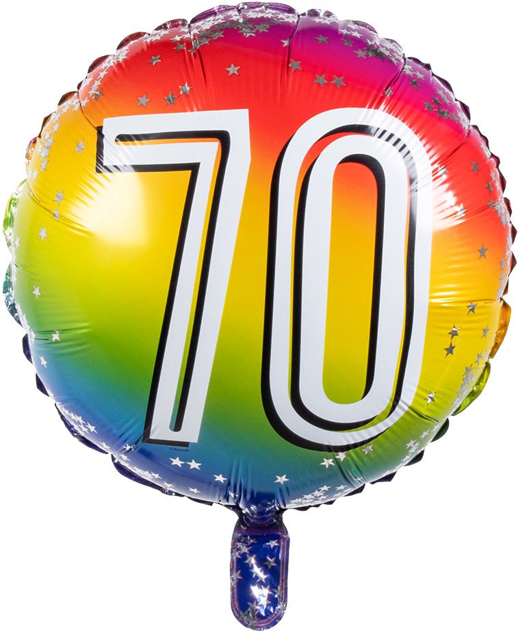 Folieballon cijfer 70 regenboog