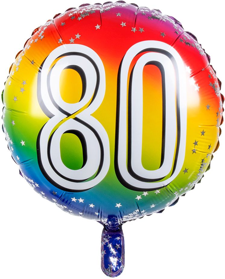 Folieballon cijfer 80 regenboog