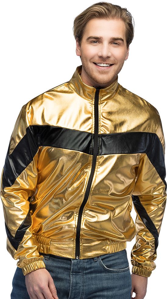 Fout Goud Metallic Retro Trainingsjasje Heren Met Zwarte Strepen