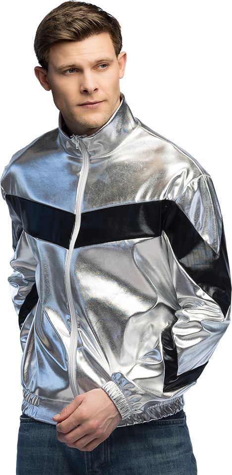 Fout Zilver Metallic Retro Trainingsjasje Heren Met Zwarte Strepen