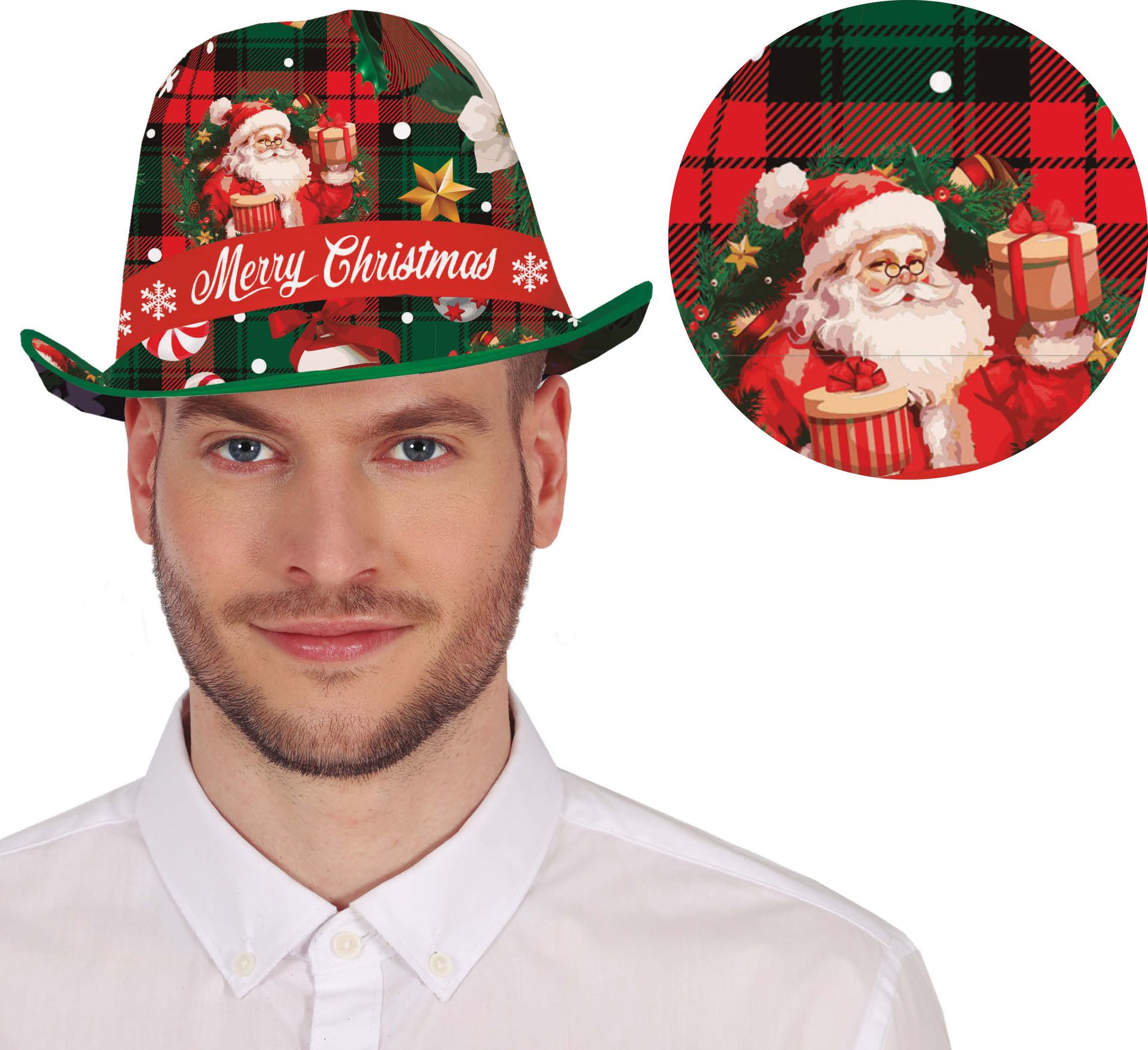 Foute Kerst Fedora Hoed Schotse Ruit