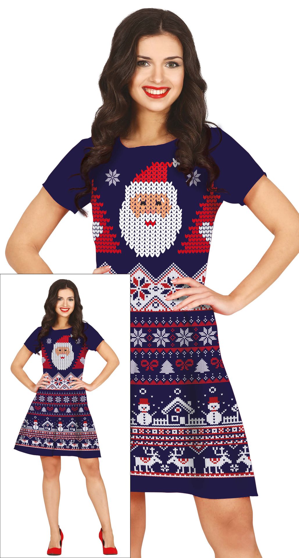 Foute Kerst Jurk Dames Crochet Blauw